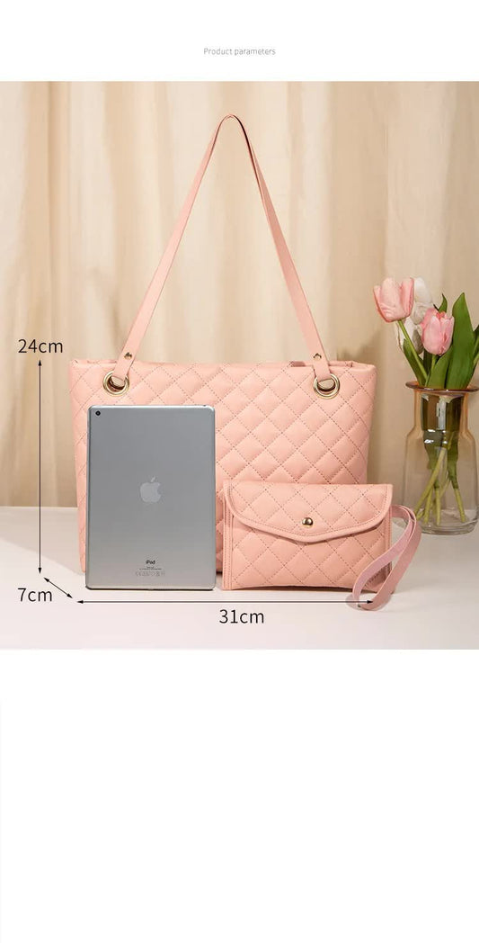Elegant Quilted Tote Bag with Matching Clutch