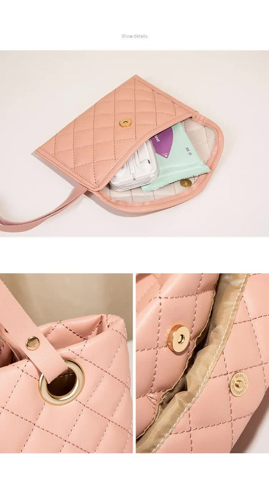 Elegant Quilted Tote Bag with Matching Clutch