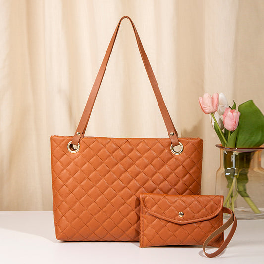Elegant Quilted Tote Bag with Matching Clutch
