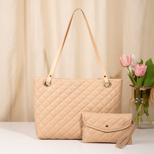 Elegant Quilted Tote Bag with Matching Clutch