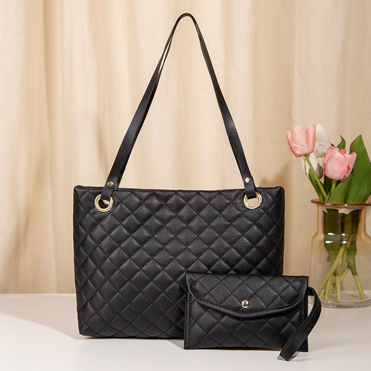Elegant Quilted Tote Bag with Matching Clutch