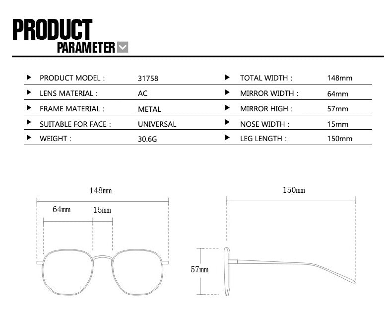 Oversized Aviator Metal Frame Sunglasses