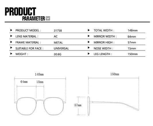 Oversized Aviator Metal Frame Sunglasses