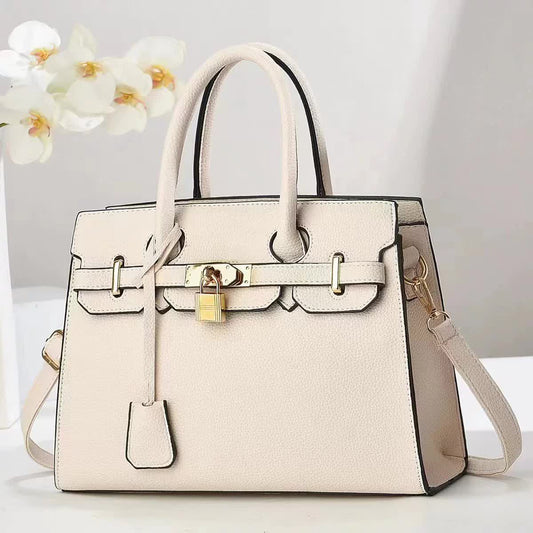 Elegant PU Leather Handbag with Lock Decoration