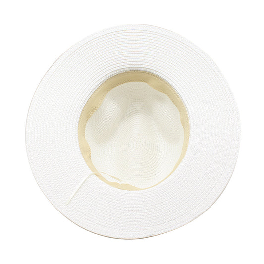 Wide-Brim Straw Hat with Rhinestones