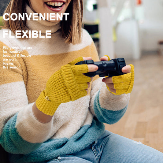 Warm Knitted 2-in-1 Fingerless Gloves with Flip Top Cover