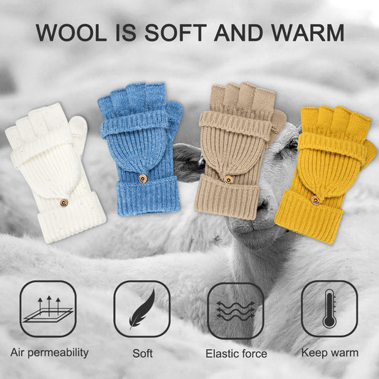 Warm Knitted 2-in-1 Fingerless Gloves with Flip Top Cover