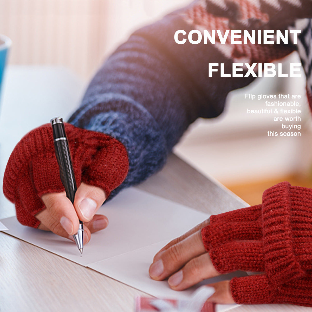 Warm Knitted 2-in-1 Fingerless Gloves with Flip Top Cover