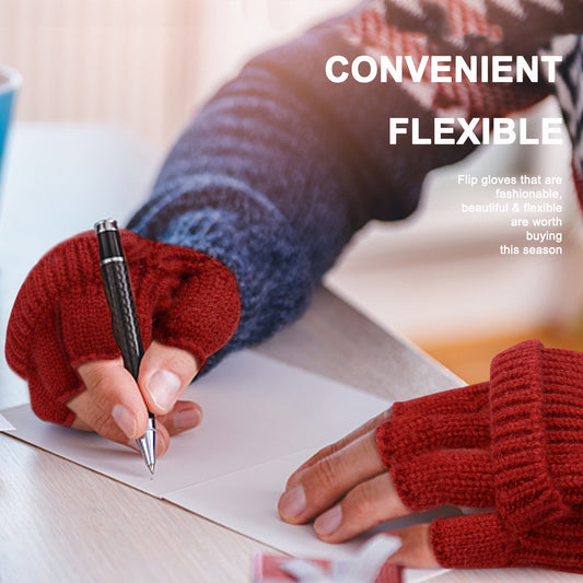 Warm Knitted 2-in-1 Fingerless Gloves with Flip Top Cover