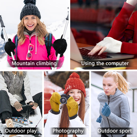 Warm Knitted 2-in-1 Fingerless Gloves with Flip Top Cover