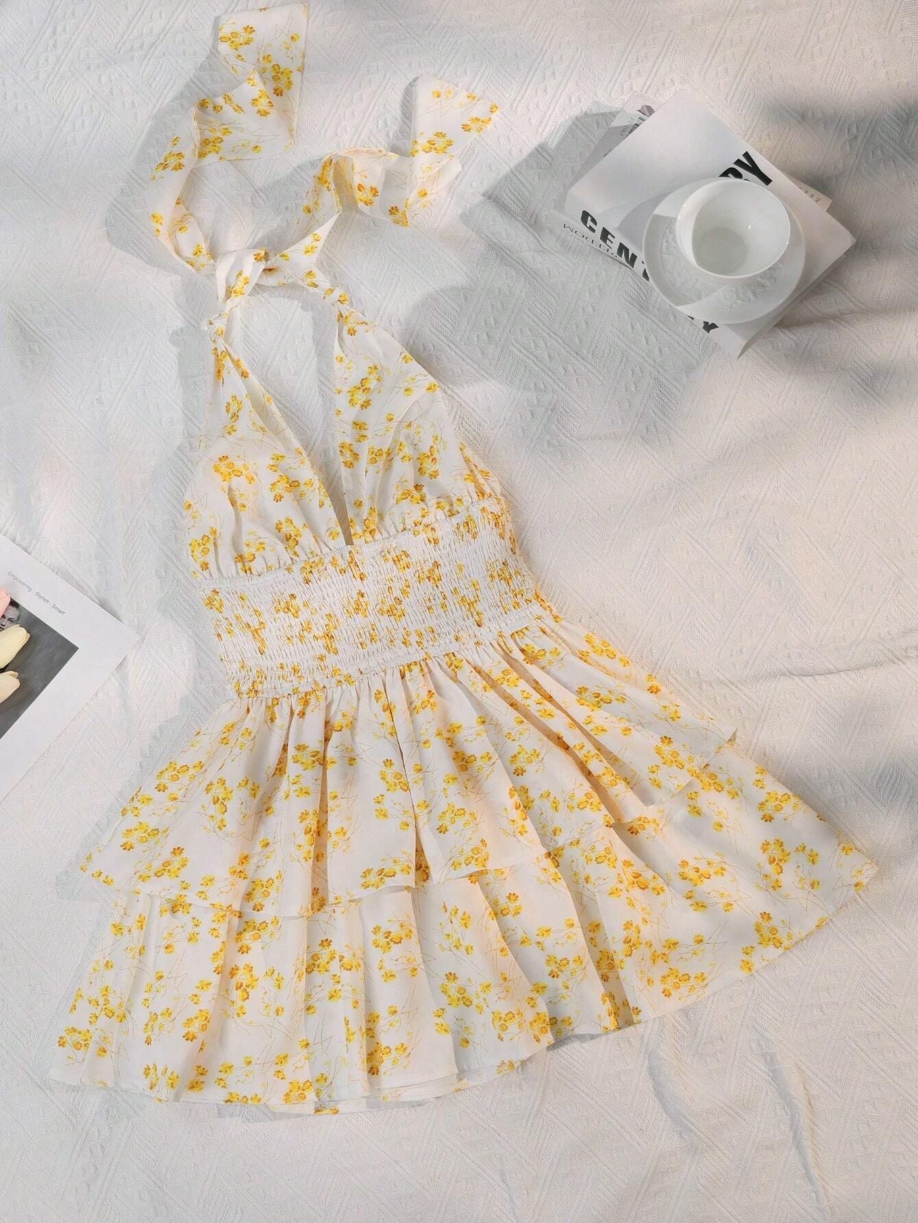Chic Floral Halter Mini Dress