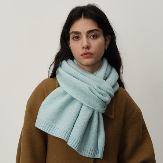 Soft Wool-Blend Solid Colour Knit Scarf