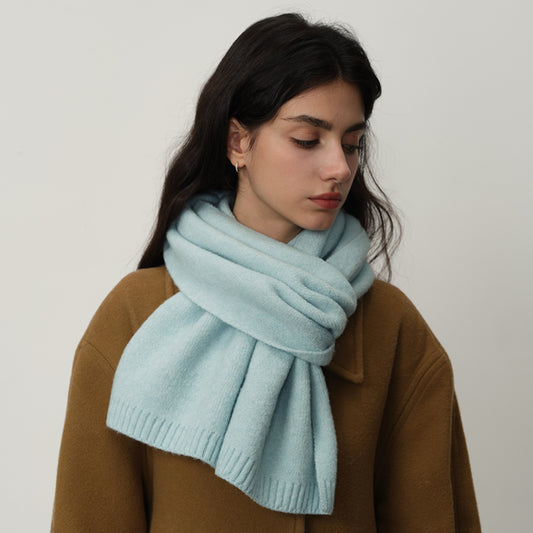 Soft Wool-Blend Solid Colour Knit Scarf