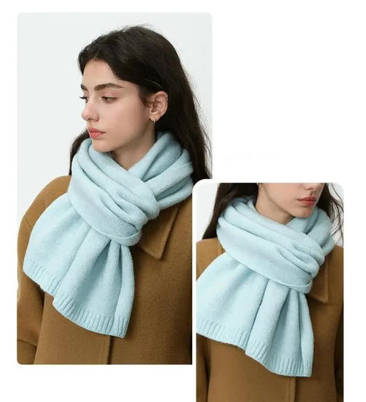 Soft Wool-Blend Solid Colour Knit Scarf