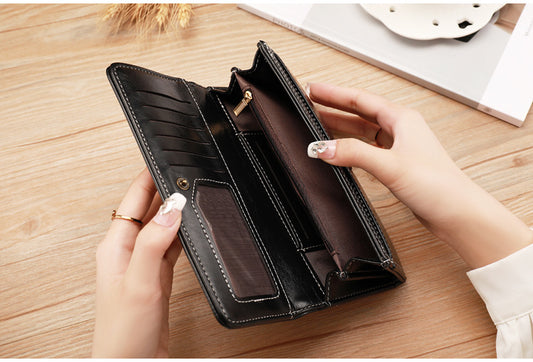 Long Bifold Wallet with Multiple Compartments