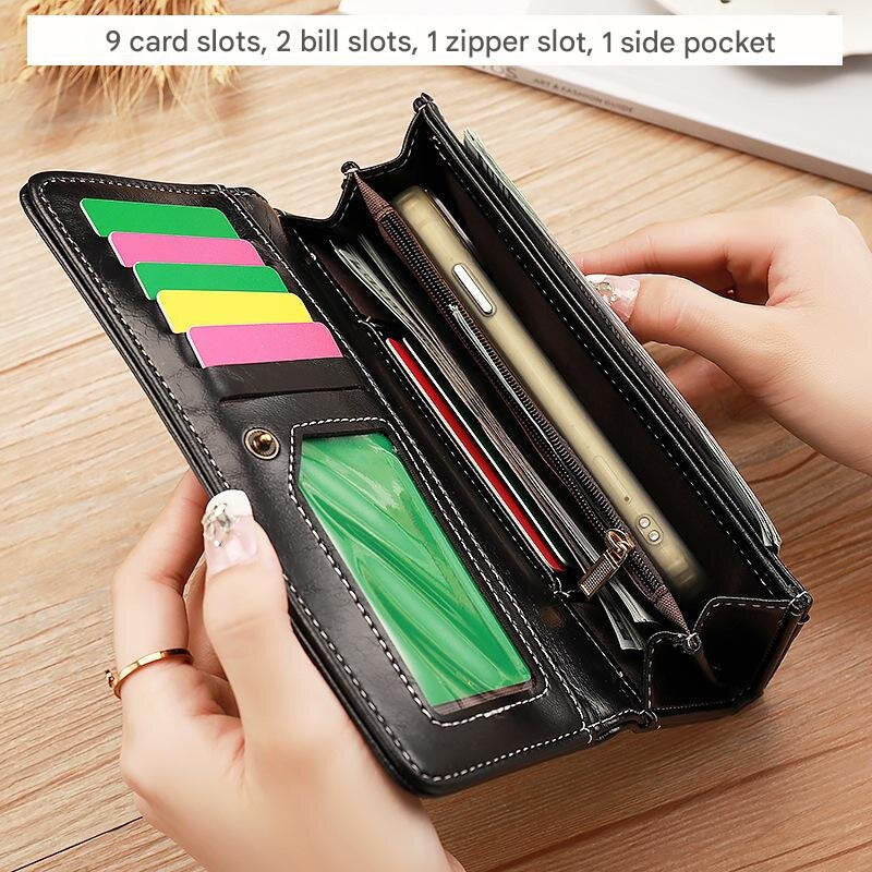 Long Bifold Wallet with Multiple Compartments