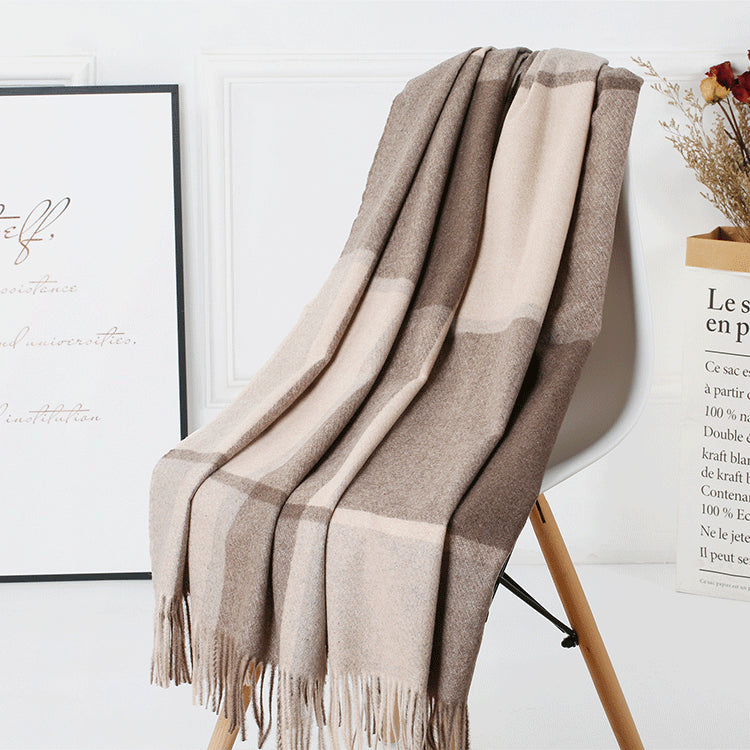 Cozy Color Block Fringe Scarf Shawl