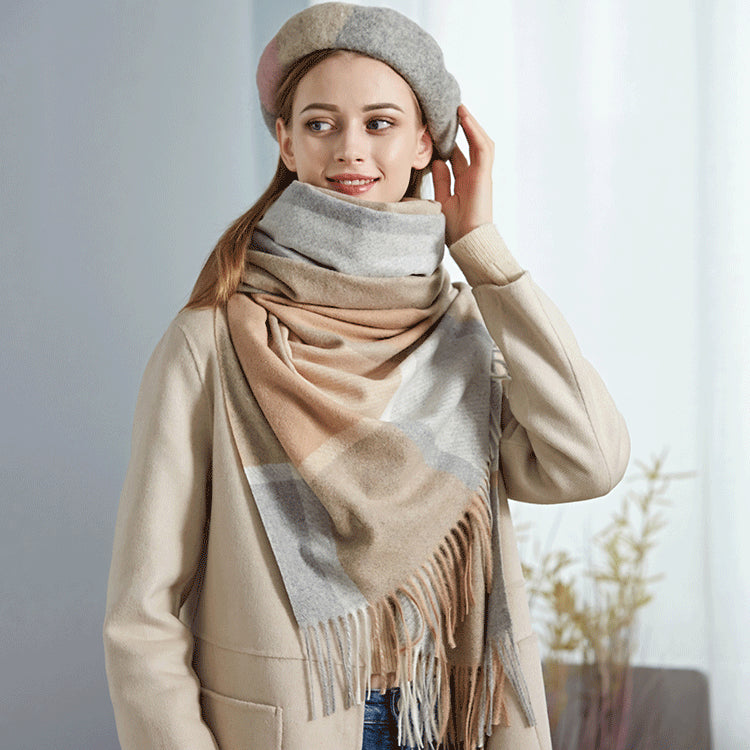 Cozy Color Block Fringe Scarf Shawl