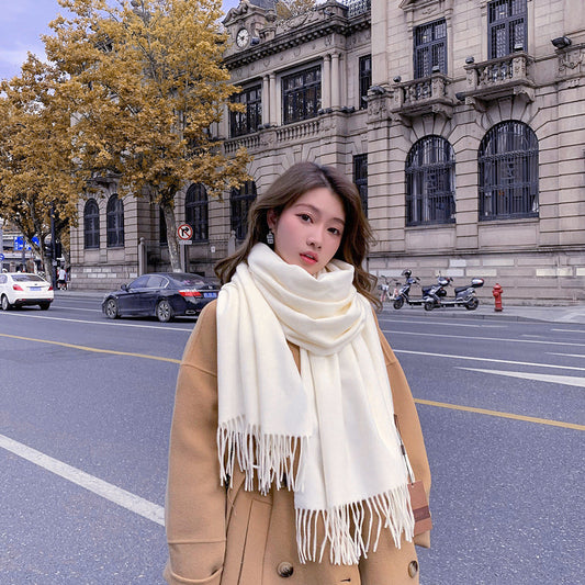 Luxury Cashmere Blend Large Fringed Scarf