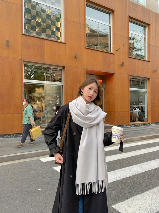 Luxury Cashmere Blend Large Fringed Scarf