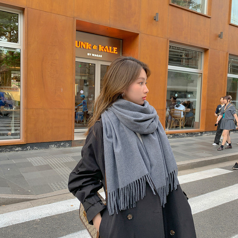 Luxury Cashmere Blend Large Fringed Scarf