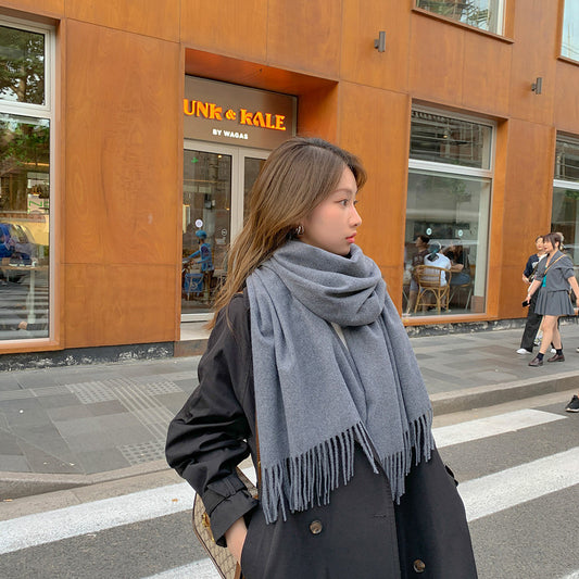 Luxury Cashmere Blend Large Fringed Scarf