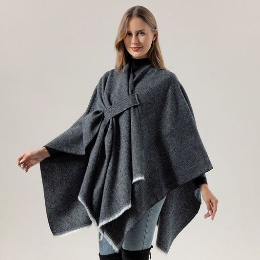Solid Knit Poncho Shawl