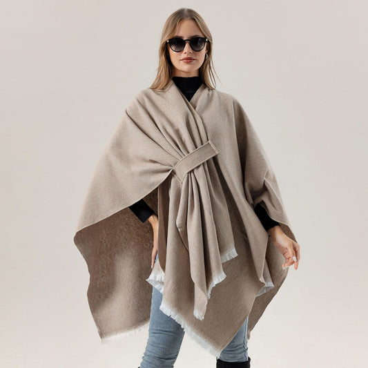 Solid Knit Poncho Shawl