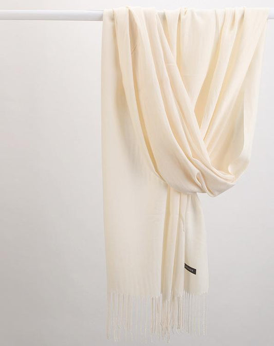 Warm Solid Tone Shawl with Elegant Fringe