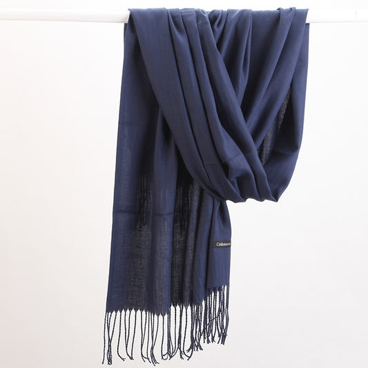 Warm Solid Tone Shawl with Elegant Fringe