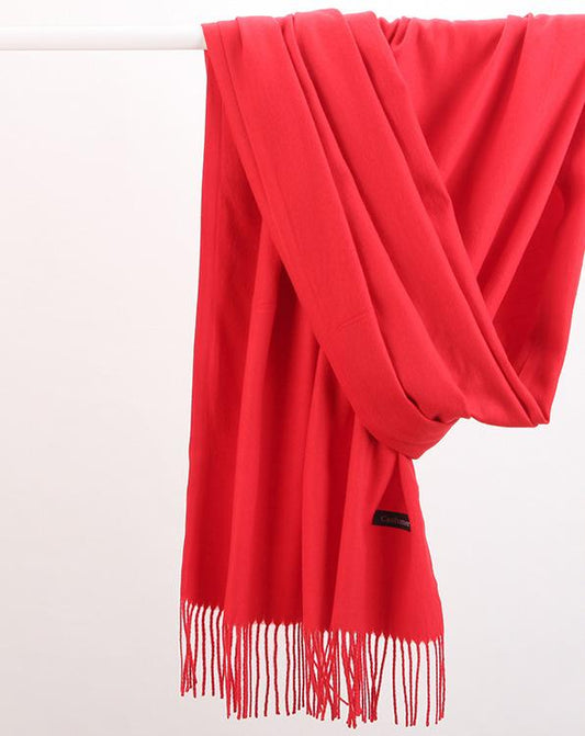 Warm Solid Tone Shawl with Elegant Fringe