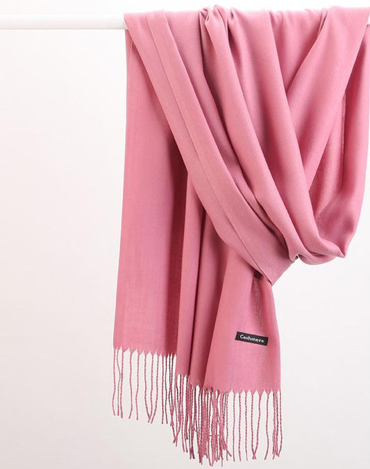 Warm Solid Tone Shawl with Elegant Fringe