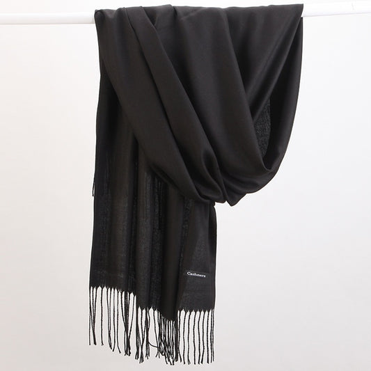 Warm Solid Tone Shawl with Elegant Fringe