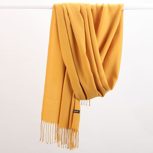 Warm Solid Tone Shawl with Elegant Fringe