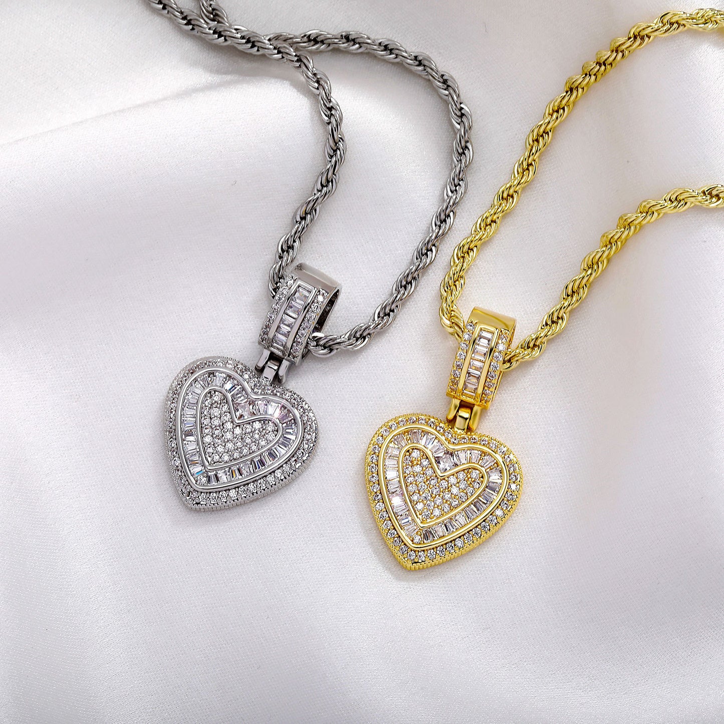 Iced Out Heart Pendant Necklace