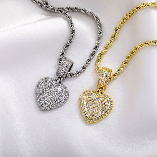 Iced Out Heart Pendant Necklace