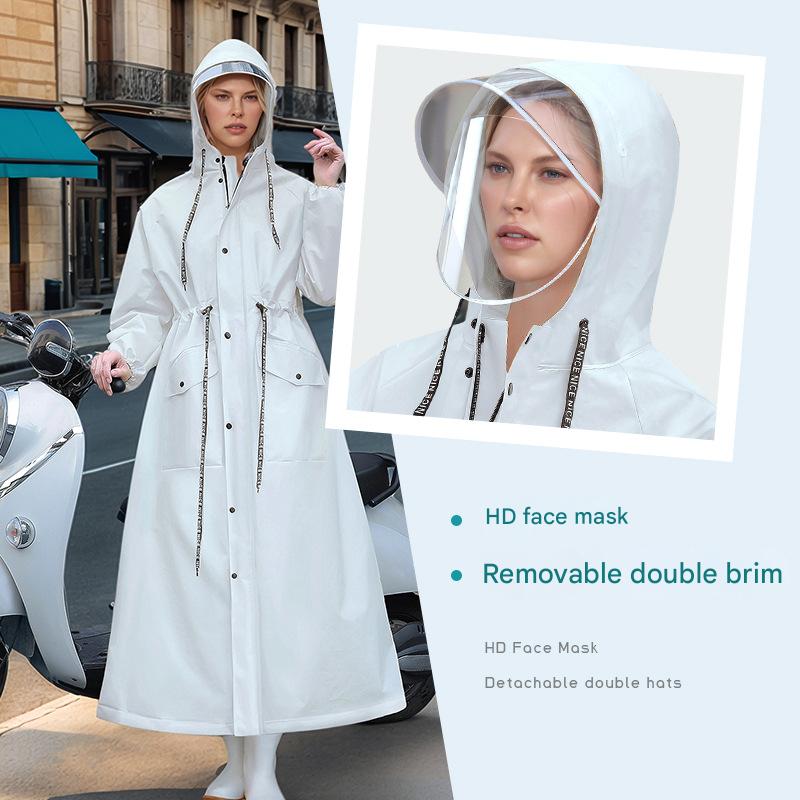 White Long Raincoat with Hood and Visor