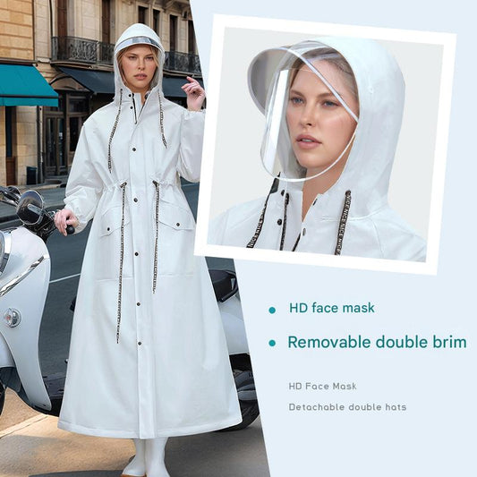 White Long Raincoat with Hood and Visor