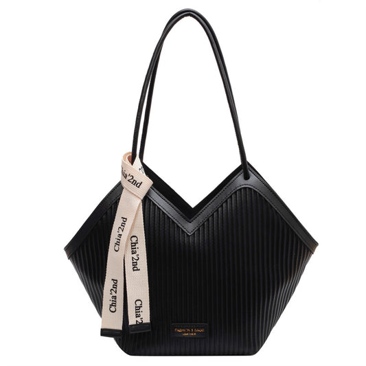 Chic Textured Tote Bag with Ribbon Accent