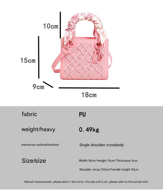 Elegant Embossed Handbag with Scarf Detail