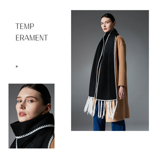 Contrast Edge & Tassel Scarf