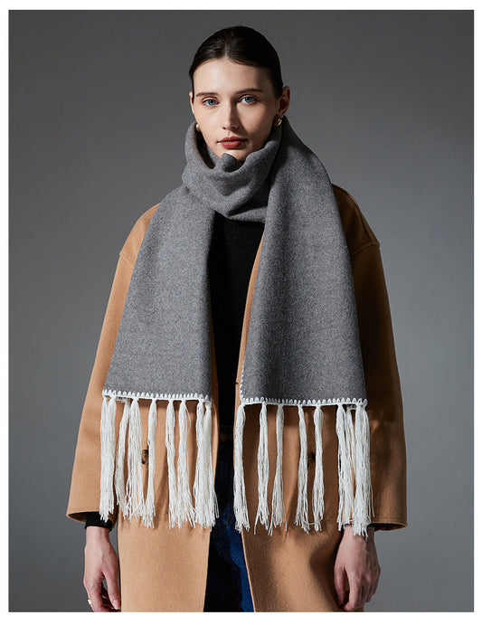 Contrast Edge & Tassel Scarf