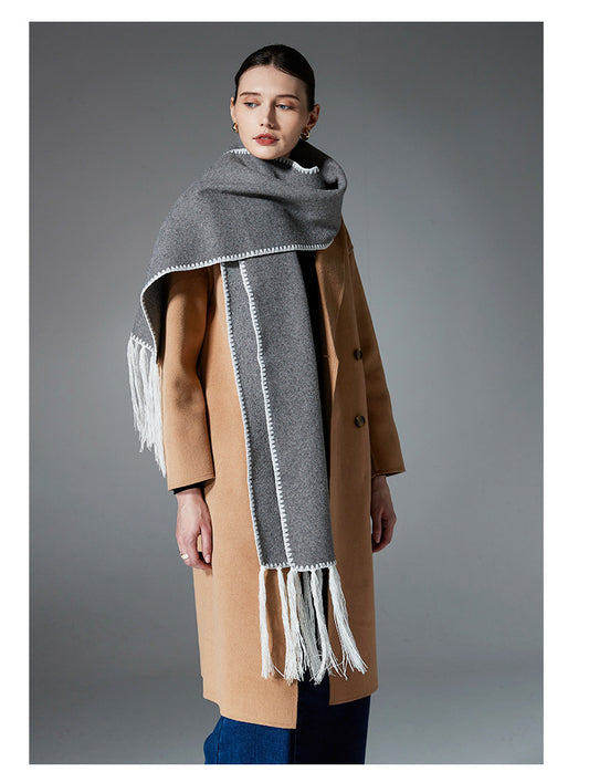 Contrast Edge & Tassel Scarf