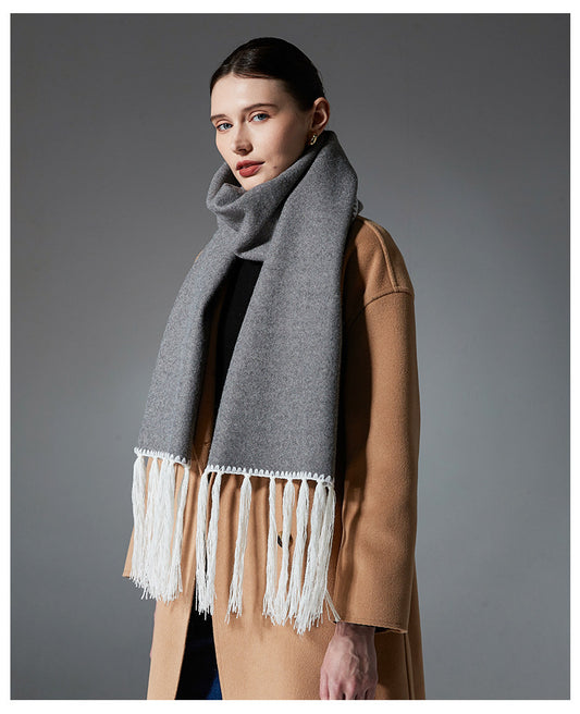 Contrast Edge & Tassel Scarf