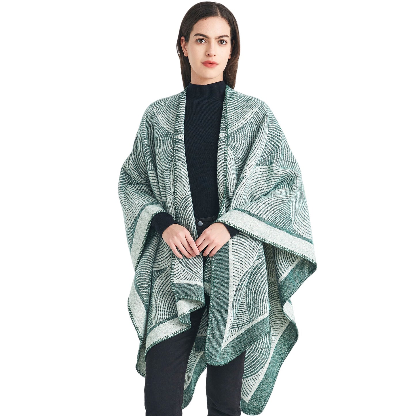 Geometric Print Knit Poncho