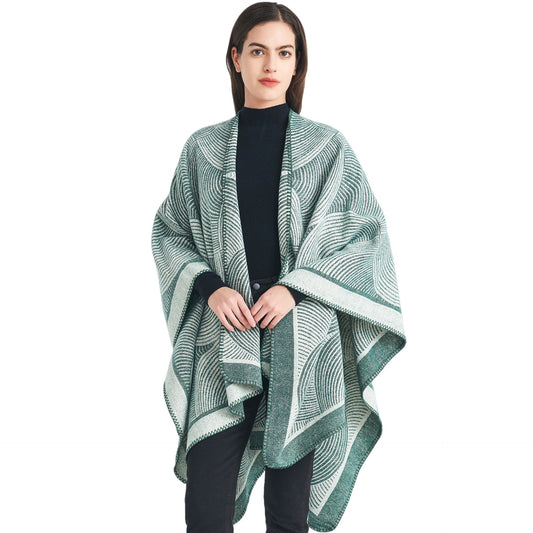 Geometric Print Knit Poncho