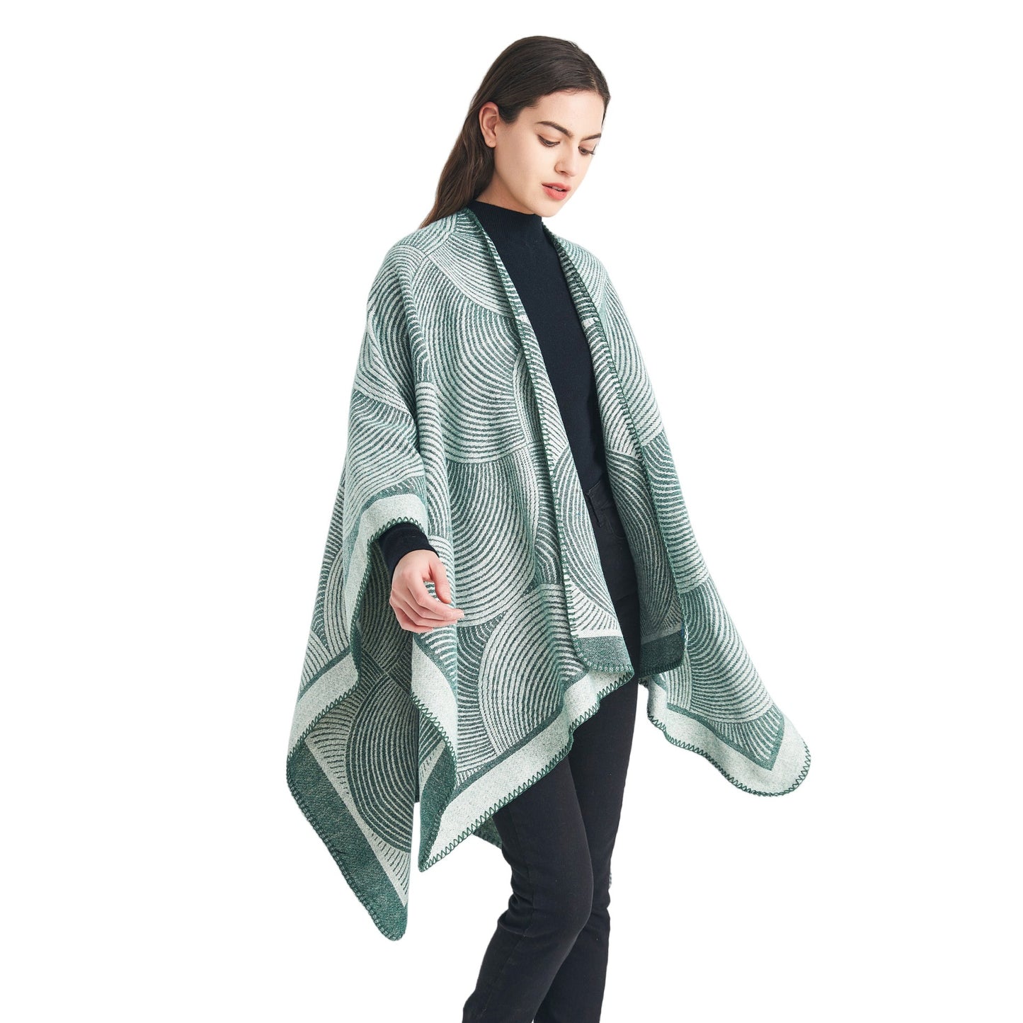 Geometric Print Knit Poncho