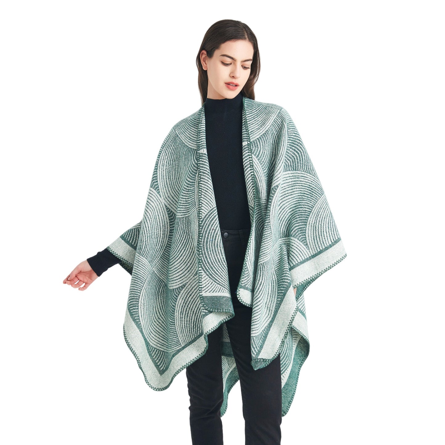 Geometric Print Knit Poncho