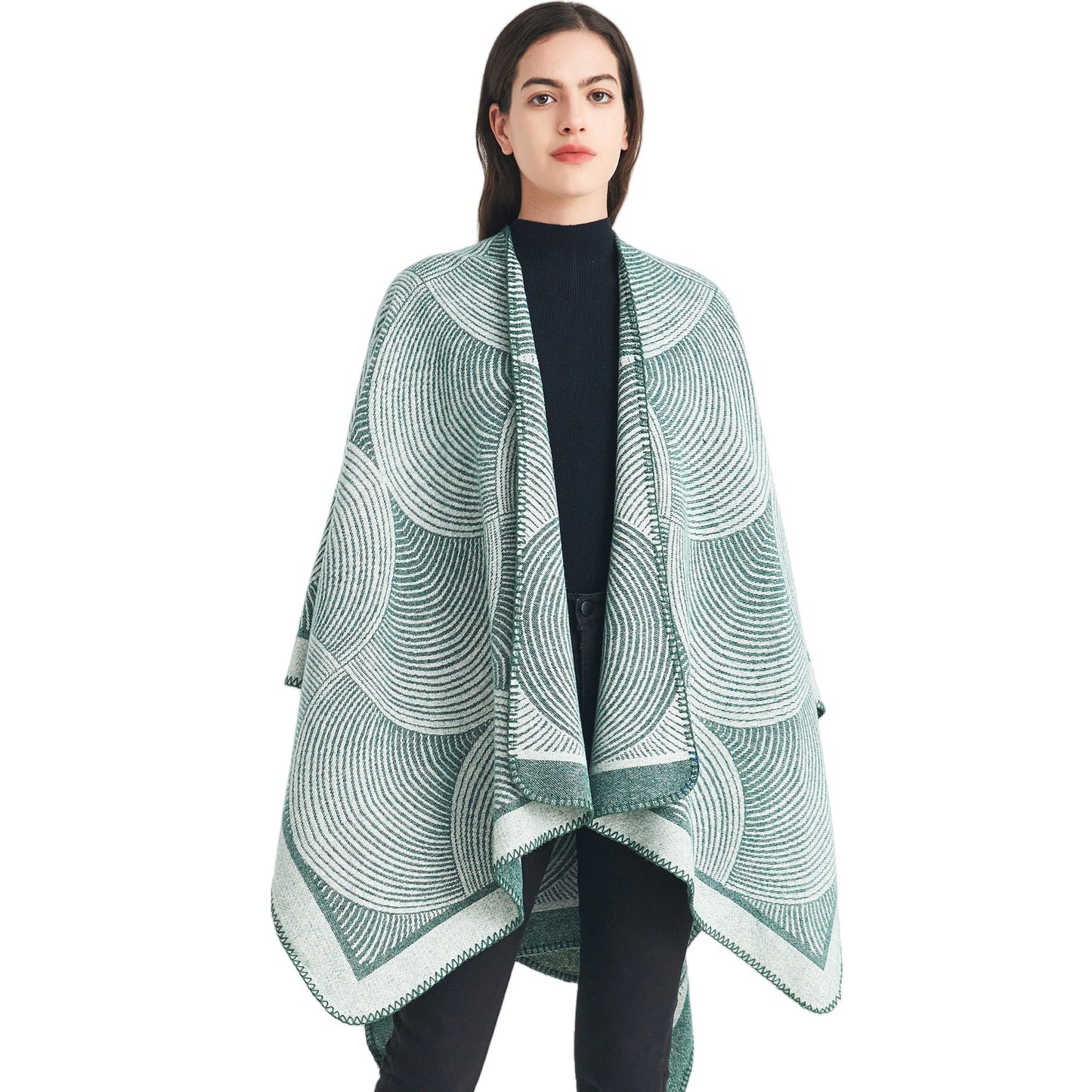 Geometric Print Knit Poncho