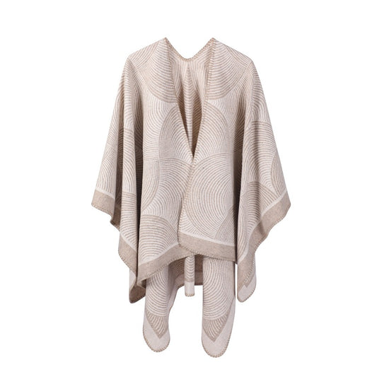 Geometric Print Knit Poncho
